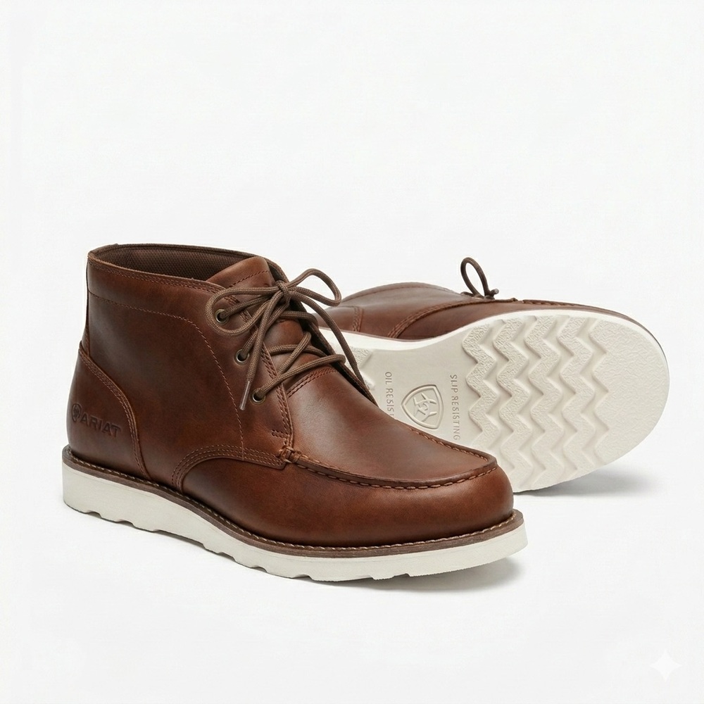 Ariat Brown Leather Moc Toe Chukka with White Traction Sole